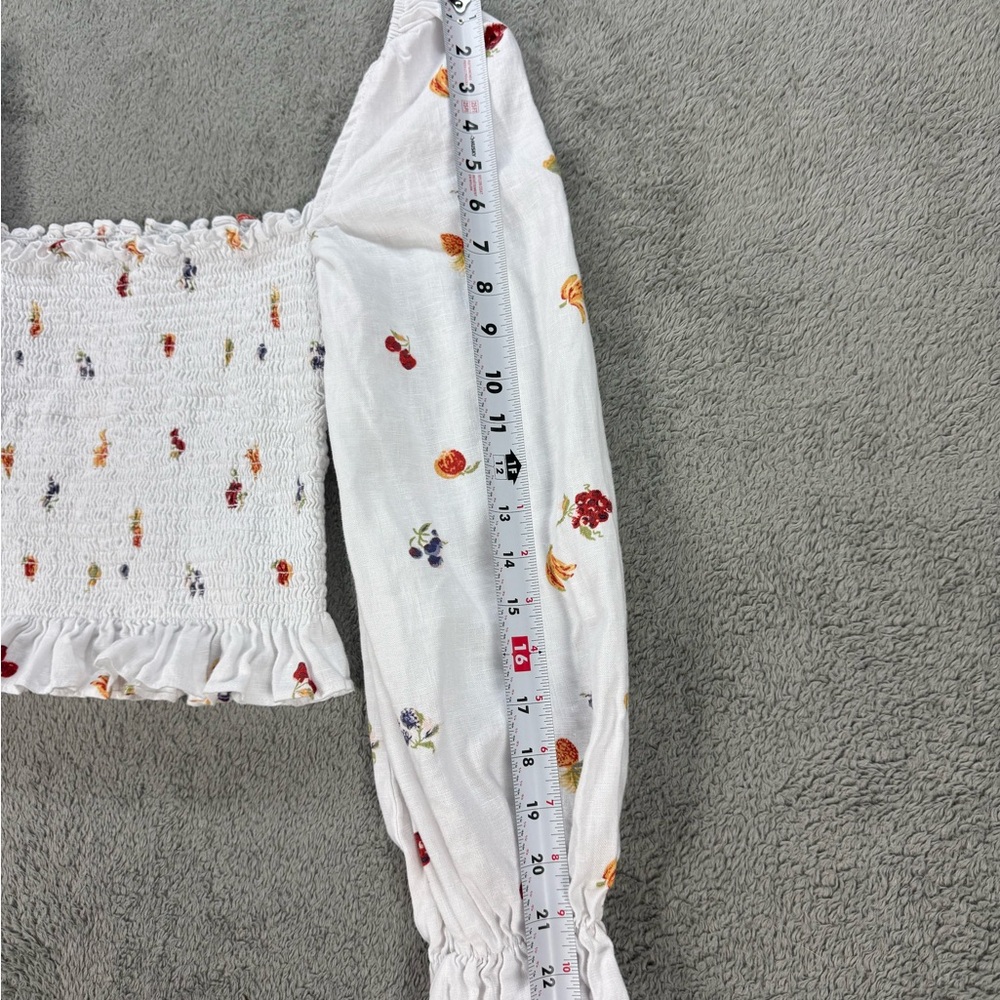 Reformation Tangerine Top 100% Linen Smocked Floral Print in White - Picture 7 of 8